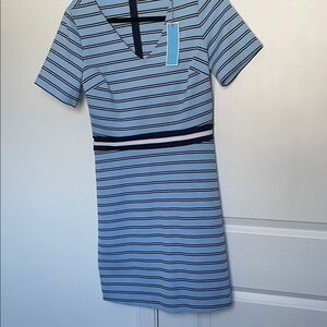 Draper James Blue Striped Ponte A-line Mini Dress